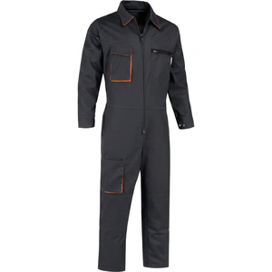 Combinaison de travail antistatique, coupe classique, noire avec bordure orange, vêtements de sécurité pour atelier d'usine - Product Image 1