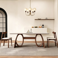 Table à manger rectangulaire en bois massif avec pieds en bois massif, design élégant, adaptée aux salles à manger domestiques, aux hôtels et aux villas