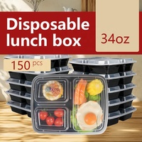 LVZONG Conteneurs Alimentaires en Plastique Premium pour Grossistes, Boîtes Repas Micro-Ondes à Emporter avec Couvercles et 3 Compartiments