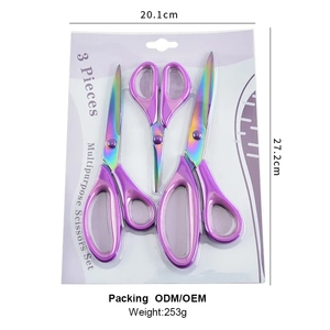 Tinh Tế 3Pcs Văn Phòng Nhà Văn Phòng Phẩm Kéo Titan Lưỡi Nhiều Màu Thép Không Gỉ Kéo Bộ - Product Image 3