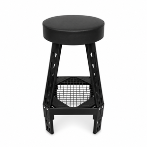 Taburete de Trabajo Industrial con Reposapiés de Malla, Estante para Herramientas, Patas de Acero Resistentes, Diseño Triangular, Asiento Acolchado para Taller - Product Image 2
