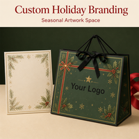 Sac cadeau en papier vert foncé pour Noël avec poignée en corde noire, imprimé doré pour les fêtes, logo personnalisé pour vêtements, vente en gros OEM
