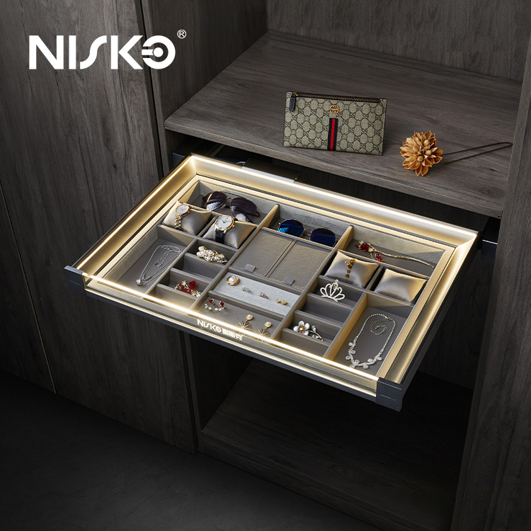 Leather Cover Hidden Pull Jewellery Box Furniture Wardrobe
