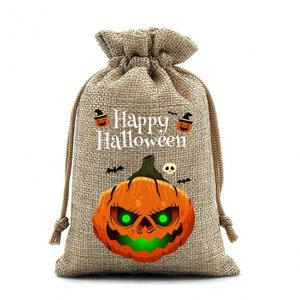 Bolsa de Arpillera para el Día de Todos los Santos, 10x14cm, con Diseño de Calabaza, Bolsa de Lino con Cordón, Varios Usos para Dulces y Chocolates - Product Image 6