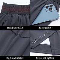 76% Nylon 24% Spandex Sport Shorts Poche zippée Hommes 2 en 1 Slip latéral Hommes Shorts Ceinture élastique sans cordon de serrage