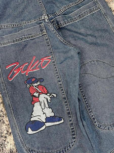 Jeans Personalizzati per <span class=keywords><strong>Uomo</strong></span> <span class=keywords><strong>con</strong></span> Ricami e Stampe, Vestibilità Ampia, Denim Blu, Stile Street, <span class=keywords><strong>Pantaloni</strong></span> Lavati - Product Image 3