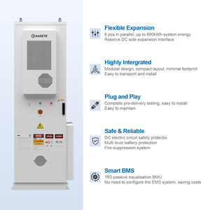 SAKETE 100kWh 215kWh 300kWh LiFePO4 BESS Armoire de stockage d'énergie solaire avec BMS intelligent, protection IP54, refroidissement par air, pour usage commercial extérieur - Product Image 2