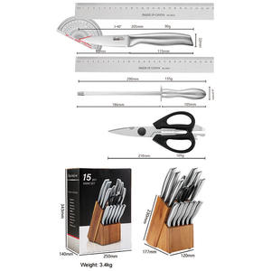 Ensemble de couteaux de cuisine 15 pièces en acier inoxydable à haute teneur en carbone lame tranchante poignée ergonomique kits de couteaux de couverts de cuisine avec <span class=keywords><strong>bloc</strong></span> de bois - Product Image 6