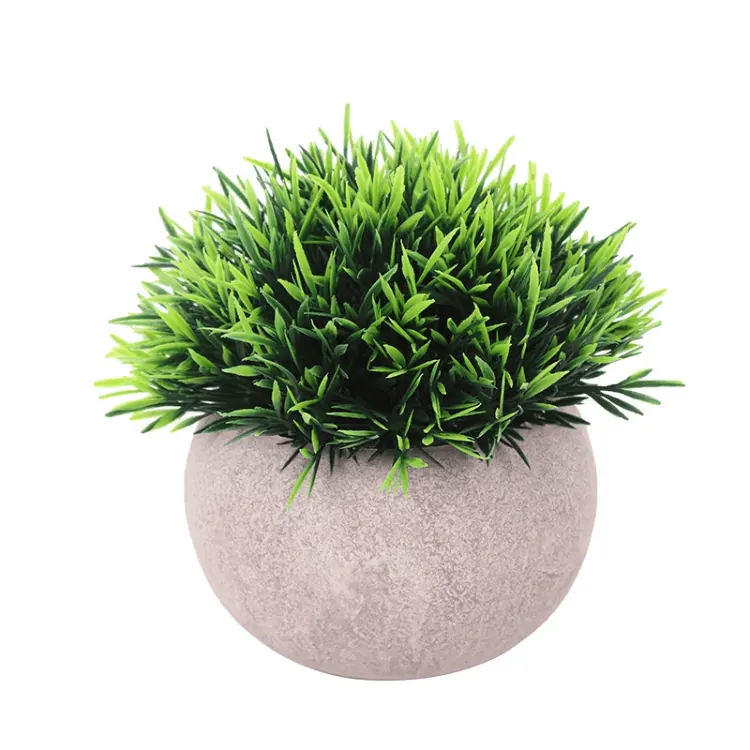 หญ้า Topiary พุ่มไม้ที่กําหนดเองด้วยหม้อสีเทาตกแต่งสําหรับโต๊ะบ้านสํานักงาน 28 ซม.สูงประดิษฐ์พลาสติกสีเขียวโรงงาน 20 วัน