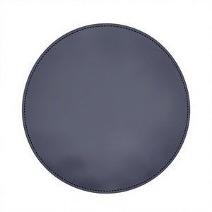 Tapis de souris rond en cuir de vachette lisse bleu marine, avec dos en suède véritable, bord cousu lisse, accessoires de bureau - Product Image 1