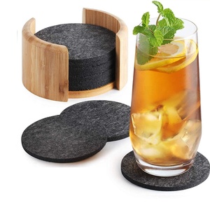 Dessous de verres pour boissons, 1 pièce, rond et carré, en <span class=keywords><strong>feutre</strong></span>, absorbant, <span class=keywords><strong>d</strong></span>écoupé au Laser, ensemble avec support en bambou - Product Image 5
