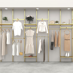 Personalizzare le dimensioni della vendita al dettaglio oro lucido in acciaio inox montaggio a parete appendiabiti da donna cremagliera per la visualizzazione di negozi Boutique - Product Image 4