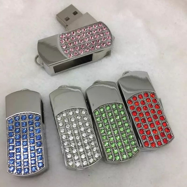 64GB USB Flash Drive with Fashion Cute Pink Crystal Diamond New Swivel Necklace Memory Stick U Disk