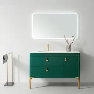 Eervolle Jade Groen Unieke Speciale Badkamer Meubels Kast Set Met Led Spiegel En Gouden Handvat