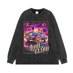 T-shirt unisexe ample en coton délavé style européen et américain, à manches courtes, respirant, imprimé voiture vintage, pour couple, vente en gros - Product Image 2