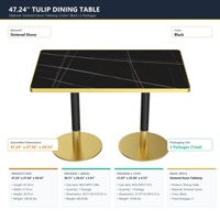 [Stock US] Table à manger moderne de luxe en pierre frittée de 47,24 pouces avec base en acier inoxydable doré, livraison rapide, MOQ 1 pièce