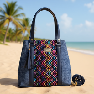Bolso de Mano de Algodón Azul Marino para Mujer, Marca Fana Fauna, Tamaño Mediano, Estampado de Leopardo, para Uso Diario, Bolso de Playa - Product Image 2