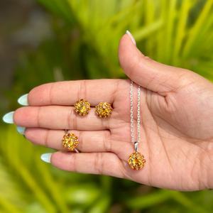 Chất lượng cao cấp vàng sterling bạc hổ phách Glow Set đầy đủ ấm áp sống động Cam hoa thiết kế lấp lánh tỏa sáng đối xứng Đảng - Product Image 1