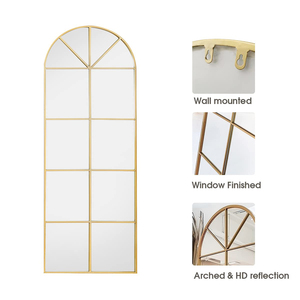 Specchio da Parete con Cornice in Metallo Dorato a Tutta Altezza, Stile Finestra Arcuata, Senza Supporto, per Arredamento Casa - Product Image 6