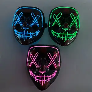 Factory Colorful Reusable Light Up PVC EL Wire Face Mask For Halloween Masquerade Party