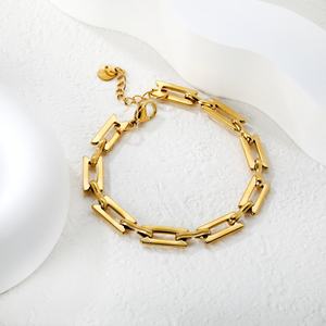 Bracelet à maillons géométriques en acier inoxydable plaqué or 18 carats pour femme, chaîne rectangulaire angulaire, bracelets minimalistes tendance - Product Image 1