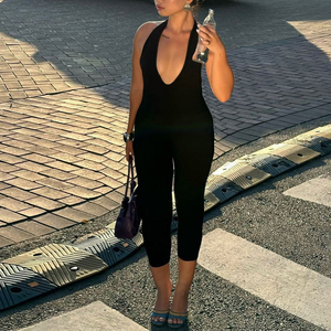 Combinaison Halter Sexy Dos Nu Couleur Unie Grande Taille Nouvelle Collection Été pour Femme – Vente en Gros - Product Image 5