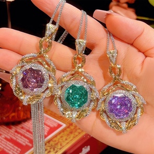 เครื่องประดับแฟชั่นเป็นมิตรกับสิ่งแวดล้อมทองแดงสีเขียวเลียนแบบพาราอิบาคิวบิกเซอร์โคเนียย้อนยุคที่ไม่ซ้ำใครสร้อยคอจี้สำหรับผู้หญิงสวมใส่สบายๆ - Product Image 5