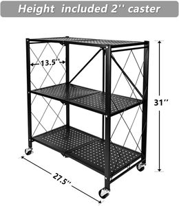 Estante Metálico Plegable de 3 Niveles de Alta Resistencia, Unidad de Almacenamiento de Cocina de Gran Capacidad para Ollas y Sartenes <span class=keywords><strong>con</strong></span> <span class=keywords><strong>Ruedas</strong></span> - Product Image 2