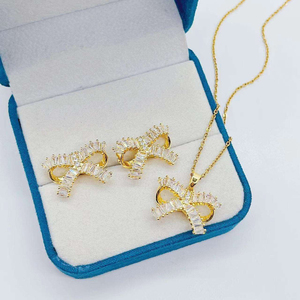 Conjunto de Collar y Pendientes de Acero Inoxidable de Lujo para Mujer, Nuevo Diseño, con Lazo de Titanio y Zirconia, Colgante Elegante para Fiesta - Product Image 3