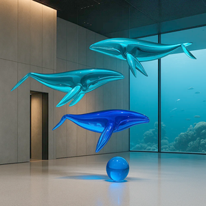 JingYue, arte colgante de resina transparente personalizado, decoración de delfines, sala de estar, artesanía grande hecha a mano para decoración de vestíbulo de Hotel - Product Image 1