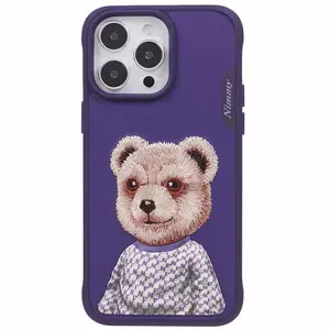 NIMMY PC TPU PU Slim Case For IPhone 15 14 Pro Max Embroidered Cute Animal Pattern Protective Phone Cover