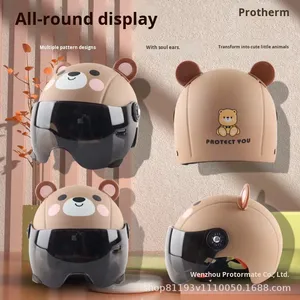 หมวกกันน็อคมอเตอร์ไซค์สำหรับเด็ก วัสดุพลาสติก ปลอดภัย พร้อมแผ่นบังแดดสองชั้น ลายการ์ตูนหมี เหมาะสำหรับเด็กขี่มอเตอร์ไซค์กลางแจ้งในฤดูหนาว - Product Image 5