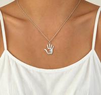 Collier main en acier inoxydable avec pendentif main mère-enfant, plaqué or 18K PVD, collier pour maman