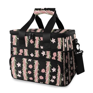 Sacs à lunch isothermes hawaïens, sacs de pique-nique thermiques pour l'extérieur avec bandoulière réglable, imprimé fleurs - Product Image 1