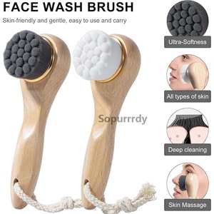 Brosse nettoyante <span class=keywords><strong>pour</strong></span> <span class=keywords><strong>le</strong></span> visage à poils doux avec logo personnalisé, manche en bois - Nettoyage en profondeur des pores, exfoliation, soin du visage sec, brosse nettoyante - Product Image 3