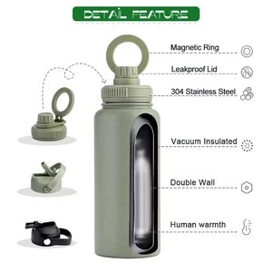 Bouteille d'eau réutilisable, bouteille isotherme multifonction, anti-fuite, en acier inoxydable avec couvercle magnétique - Product Image 4