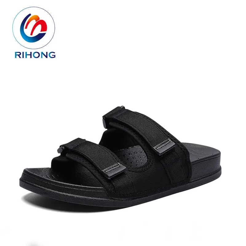 Lässige Mode Doppel riemen Stoff benutzer definierte schwarze rutsch feste Slipper Slipper Outdoor Männer Strands andalen