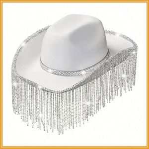 Sombrero Vaquero con Borlas de Diamantes de Imitación de 12 cm - Sombrero Casual de Viaje Unisex Color Rosa Jazz Personalizado - Product Image 2