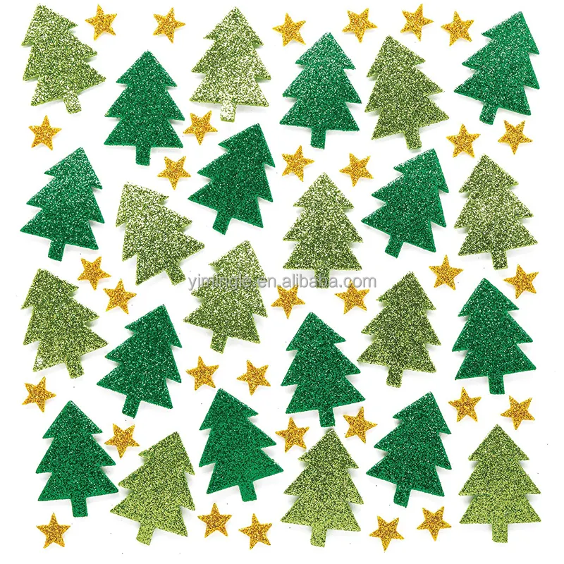 500pcs Christmas Tree Stickers Eva Foam Stickers Glitter Self-Adhesive DIY Crafts Winter Party Home Wall Decor Gifts