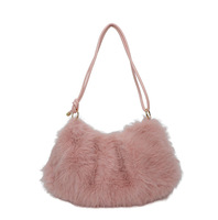 Nouvelle collection automne-hiver transfrontalière : Sac à bandoulière décontracté en fausse fourrure de renard pour femme, style frais et doux, avec fermeture éclair et sangle unique.