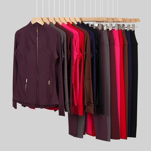 Ensemble de vêtements de yoga pour femmes <span class=keywords><strong>LULUS</strong></span>, 2 pièces, motif uni, veste de jogging avec pantalon évasé, fermeture élastique à la taille, tenue de fitness d'automne - Product Image 2