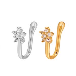 Bijou de <span class=keywords><strong>piercing</strong></span> pour le nez en acier inoxydable, style punk, avec zircon en forme de pétale, clip d'<span class=keywords><strong>oreille</strong></span>, <span class=keywords><strong>faux</strong></span> anneau de nez, bijou de corps, cadeau pour femmes et filles - Product Image 2