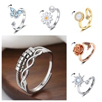 Bague rotative à micro-perles créative et tendance pour femme, bijou anti-stress et anti-anxiété en laiton plaqué argent, cadeau