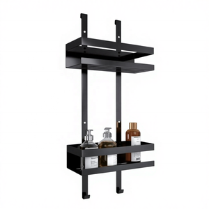 Exceed Modern Black Bathroom Door Mount Shower Shelf Dual-Tier Steel Shower Caddy Hanging Basket Hooks <strong>Bath</strong> Organizer <strong>Storage</strong> - Product Image 4