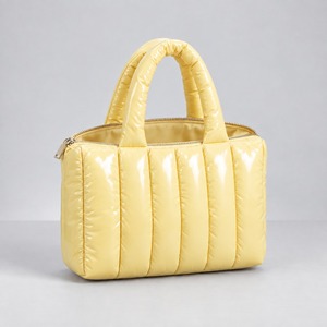 <b>Handbag</b> Glossy Puffer Mini Tote Quilted Nylon Women Top Handle Zip 24x18cm Custom Logo - Product Image 3