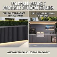 Muebles de Exterior, Gabinete de Cocina Plegable para Barbacoa, Estación de Asado Móvil de Acero Inoxidable con Fregadero y Refrigerador para Playa, Bar o Restaurante