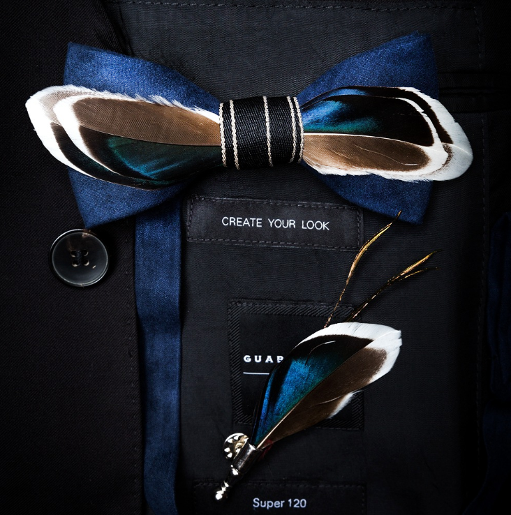 Бутиковый мужской набор ручной работы с перьями и галстуком-бабочкой Мужская брошь в подарочной коробке