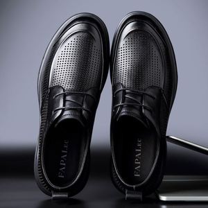 Chaussures Derby noires de qualité supérieure pour hommes, en cuir véritable, à lacets, antidérapantes, style formel, tendance et polyvalent, taille plus - Product Image 6