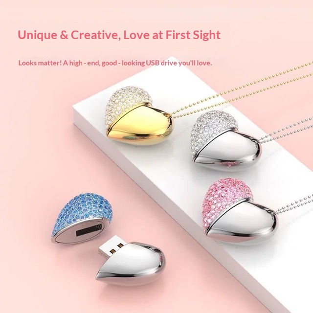 USB 2.0 High Speed Read/Write Heart-Shaped Metal USB Flash Drive Jewelry Gift Personalized DIY Custom Wholesale New 2GB/4GB/64GB