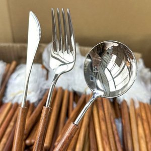 Rosewood Handle Stainless Steel Knife <b>Fork</b> <b>Spoon</b> <b>Set</b> For Western Dining Catering - Product Image 4